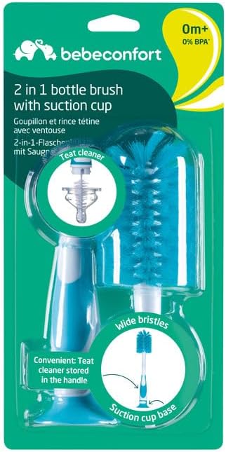 Bébeconfort 2 in 1 bottle brush with suction cup, blue, newborn plus