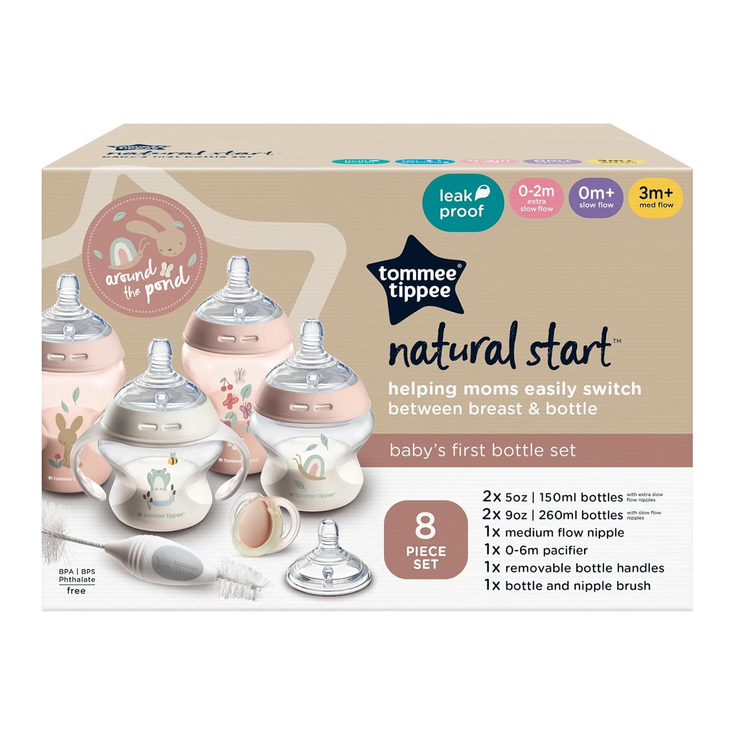 Tommee Tippee Natural Start pink newborn starter set with bottles and accessories