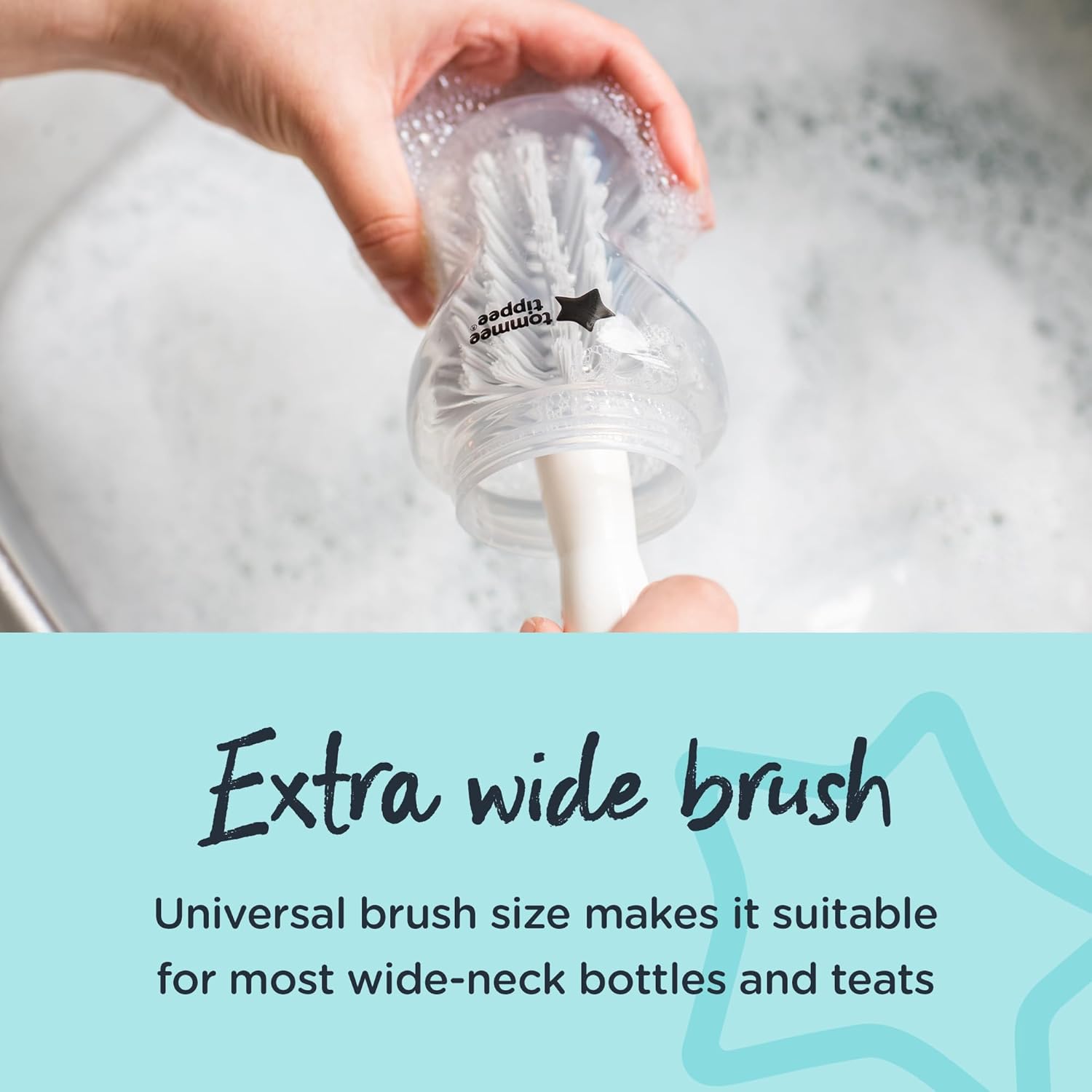 Tommee Tippee Closer to Nature bottle brush with white bristles and neutral handle