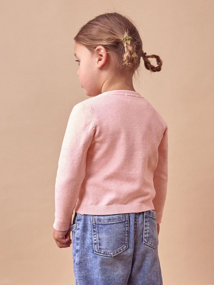 Baby pink marl cotton knit cardigan for children