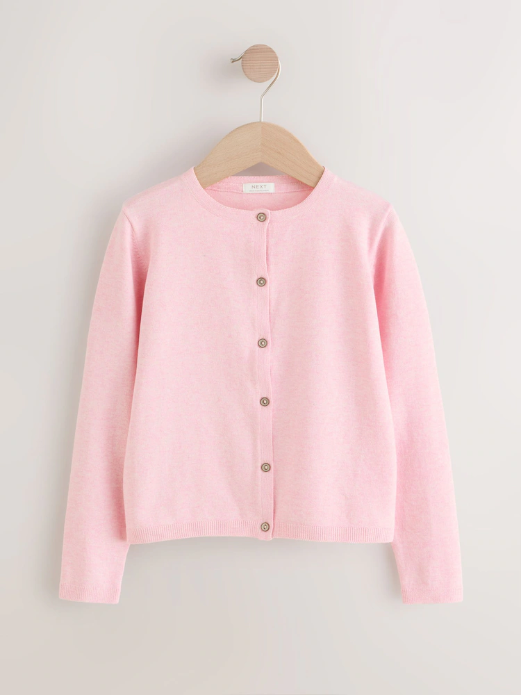 Baby pink marl cotton knit cardigan with button front fastening