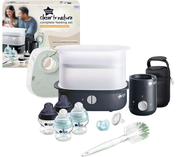 TOMMEE TIPPEE Complete Feeding Kit black with steriliser bottles and accessories