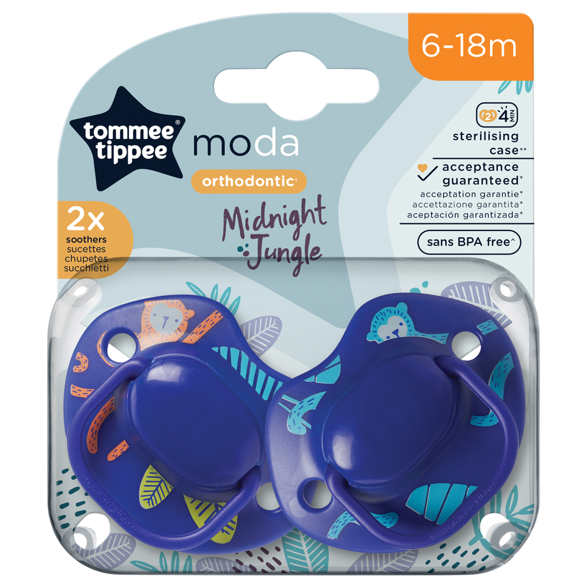 Tommee Tippee Moda Orthodontic Midnight Jungle soothers, pack of 2, 6-18 months