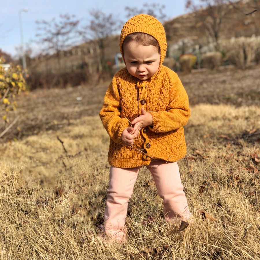 Honey Grown Baby mustard organic cotton knit cardigan for baby