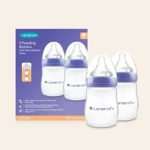 Lansinoh 160ml feeding bottles white and purple two pack