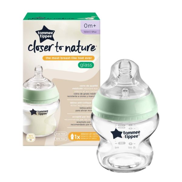 Tommee Tippee Closer to Nature glass feeding bottle 150ml newborn