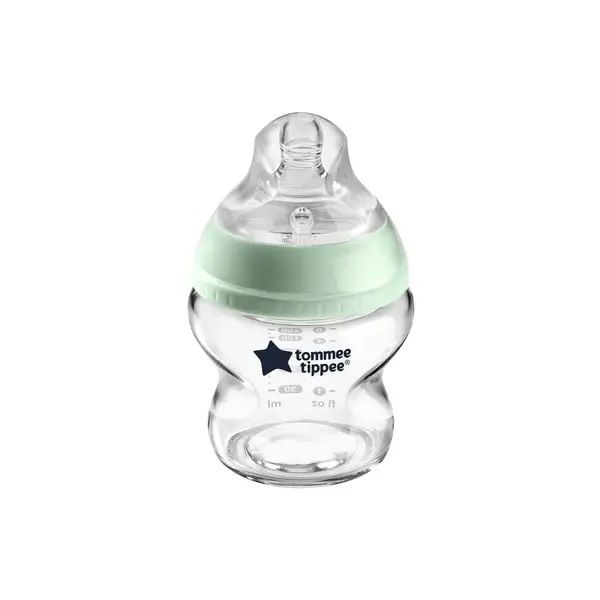 Tommee Tippee Closer to Nature glass feeding bottle 150ml mint green band