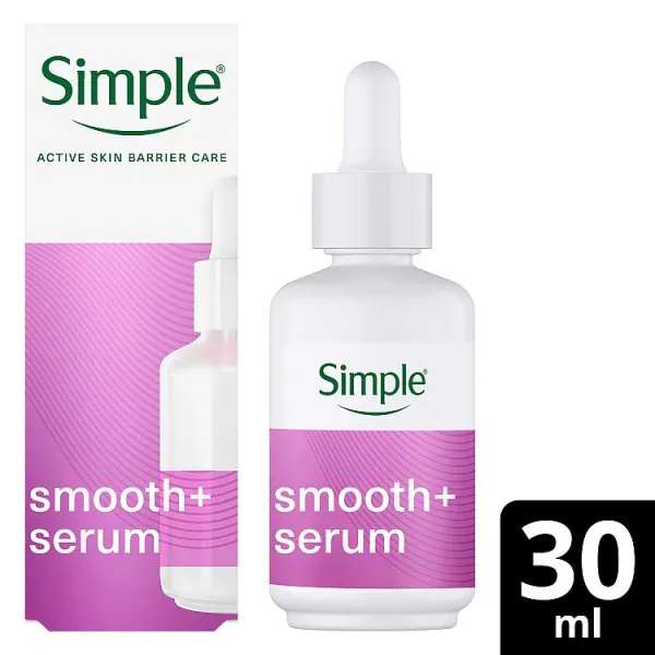 Simple 10% Niacinamide Smooth+ Serum 30ml clear dropper bottle