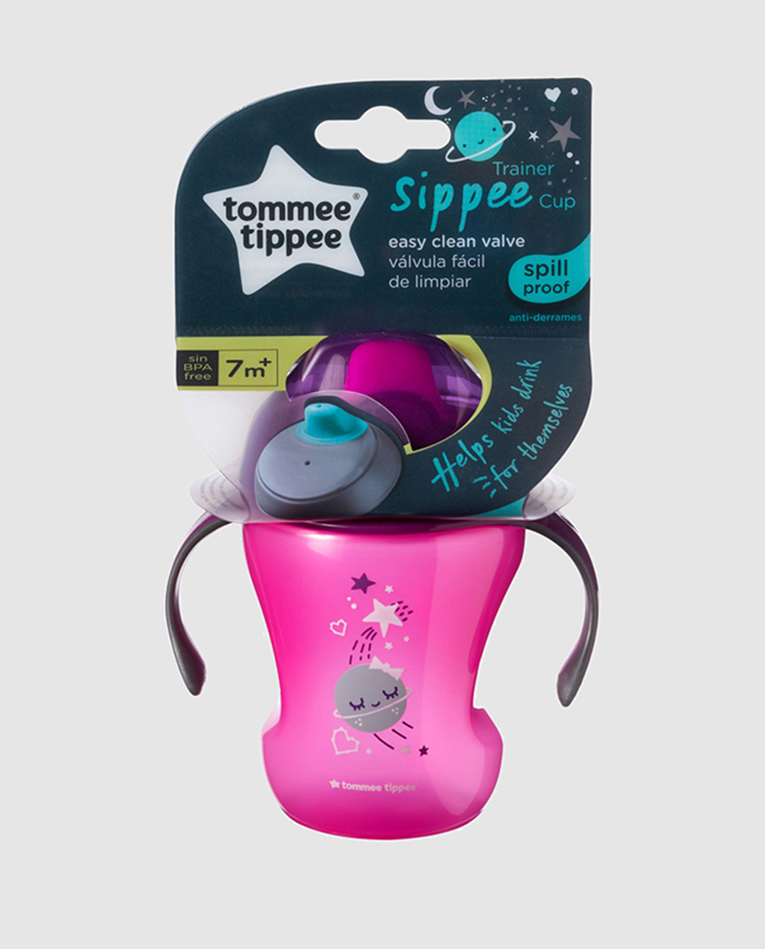 Tommee Tippee Easy Drink trainer sippee cup 230ml pink and purple spill proof
