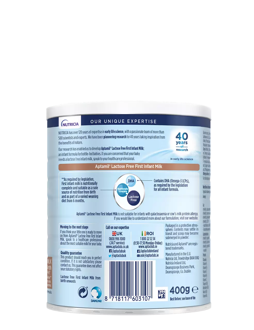 Aptamil Lactose Free First Infant Milk powder 400g tin for newborns