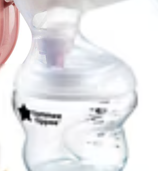 Tommee Tippee manual breast pump with pink handle and collection bottle