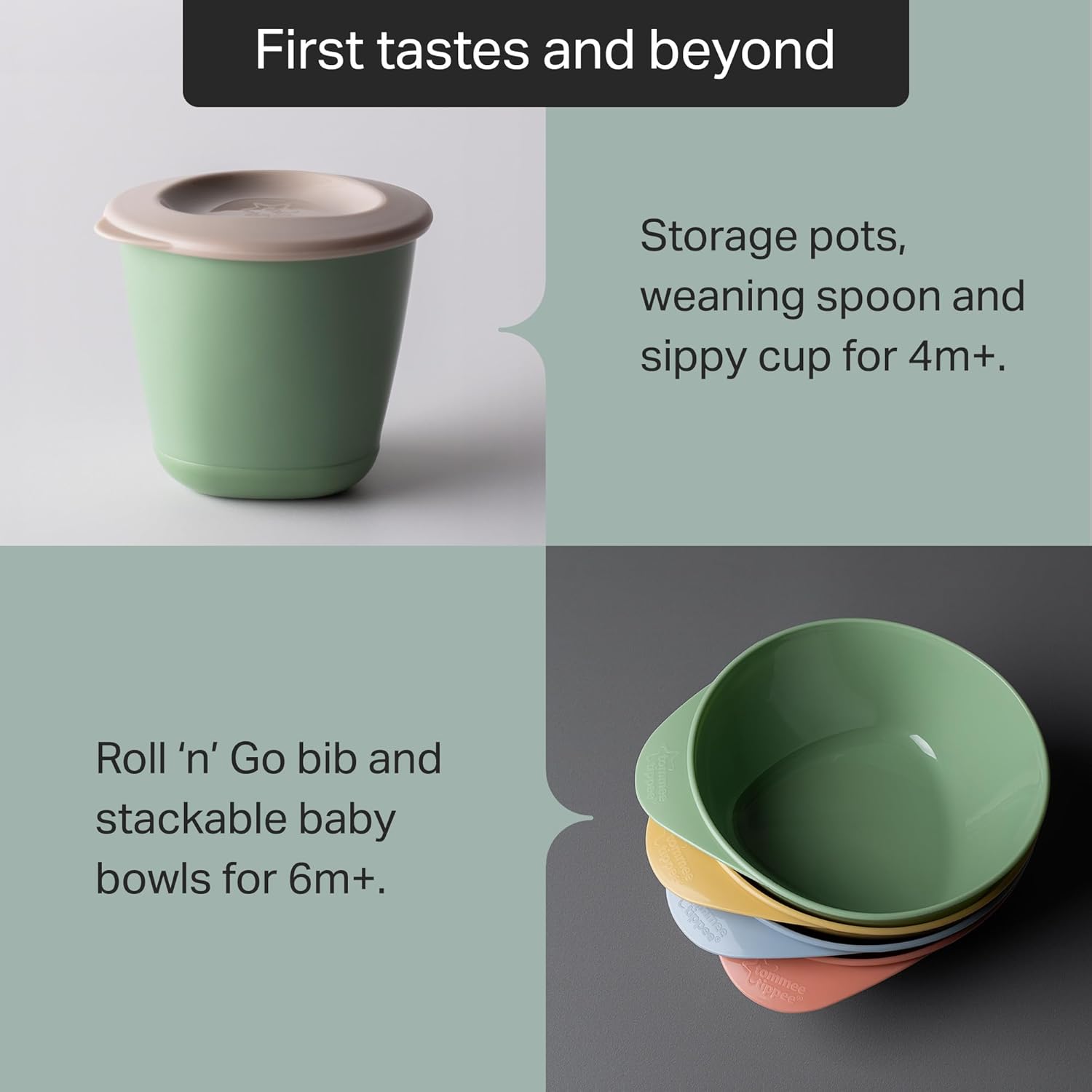 Tommee Tippee First Tastes Weaning Starter Set green storage pot and bowls