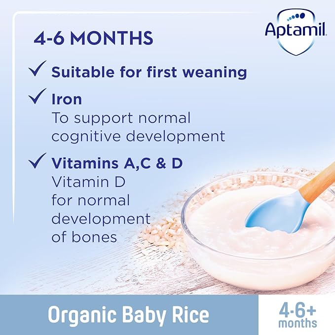 Aptamil Organic Baby Rice Cereal 100g, 4-6 months first weaning