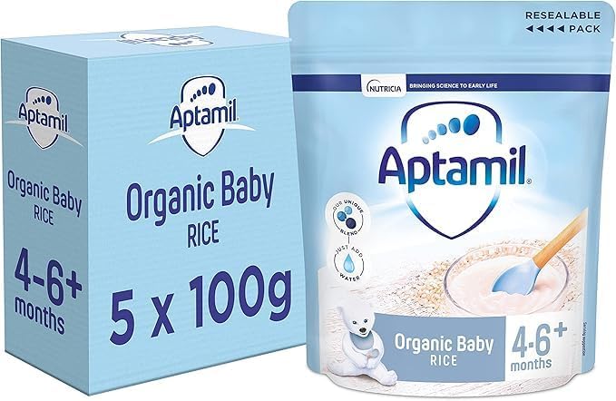 Aptamil Organic Baby Rice cereal 4-6+ months 100g resealable pack