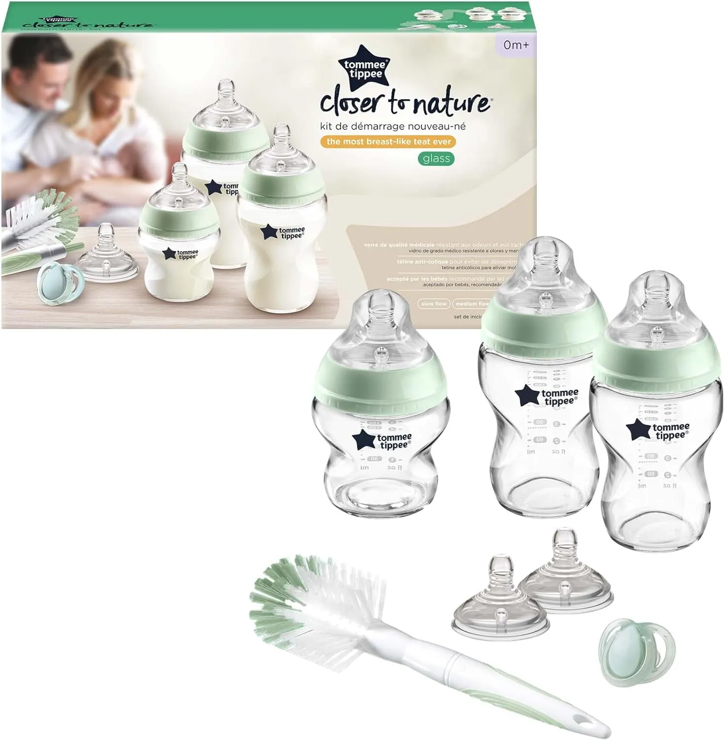Tommee Tippee Closer to Nature glass newborn starter set with green bands