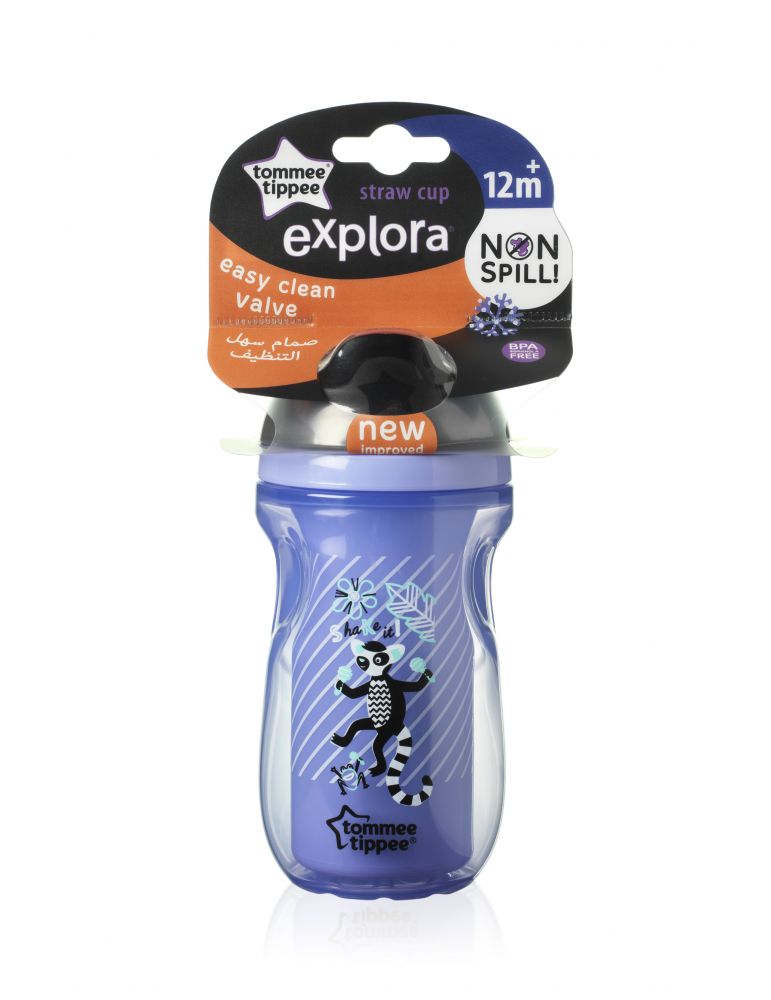 Tommee Tippee Explora blue insulated straw cup 260ml non-spill 12m+