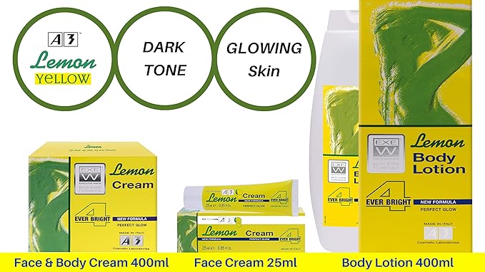 A3 Lemon Cream 4Ever Bright face and body cream 400ml jar with yellow packaging