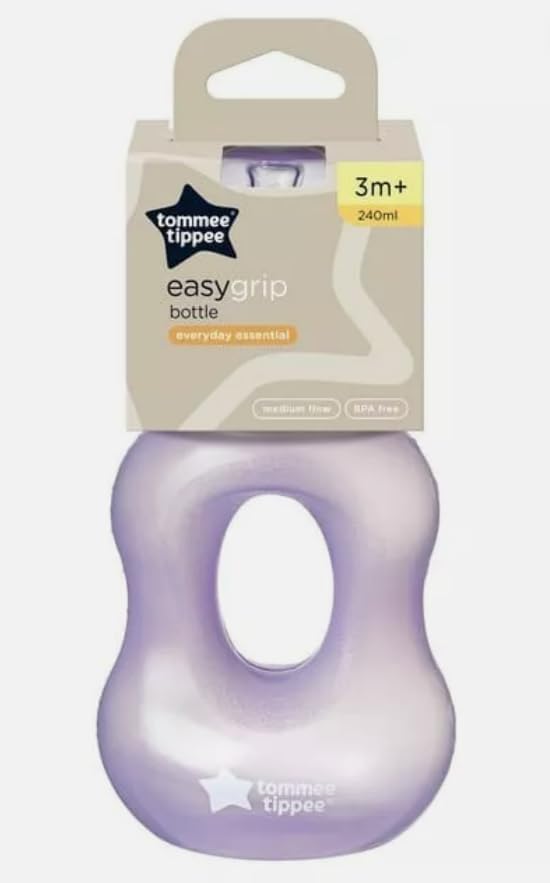 Tommee Tippee Essentials Easy-Grip baby bottle, purple, 240ml, 3 months plus