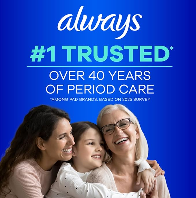 Always Ultra Thin Overnight Pads with Wings, Size 4, 78 count pack
