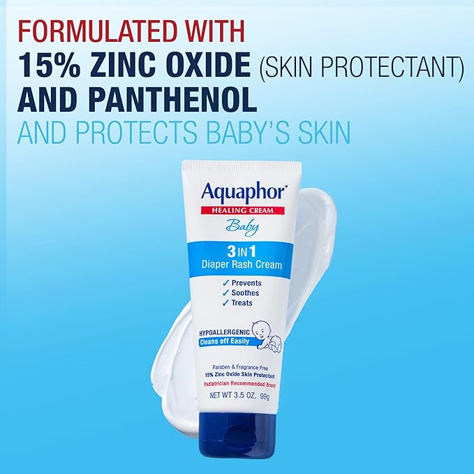 Aquaphor Baby 3-in-1 Diaper Rash Cream, 3.5 oz tube with zinc oxide