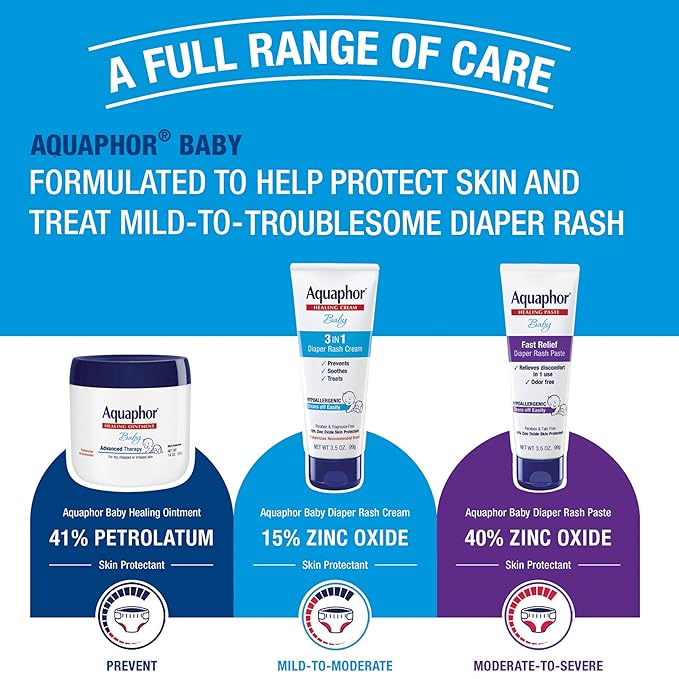 Aquaphor Baby 3-in-1 Diaper Rash Cream 3.5 oz tube with zinc oxide