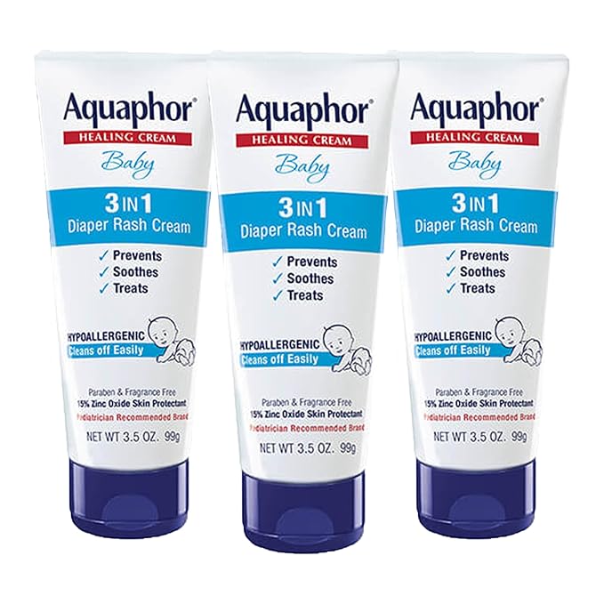Aquaphor Baby 3-in-1 Diaper Rash Cream, 3.5 oz tube, pack of three