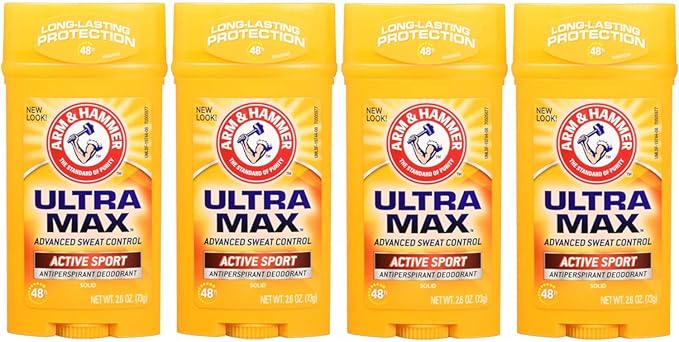 Arm & Hammer Ultra Max Active Sport antiperspirant deodorant solid stick pack of four