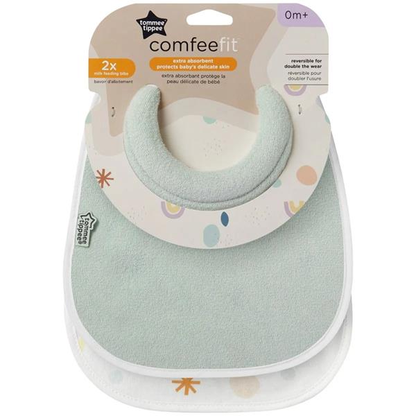 Tommee Tippee Comfeefit milk feeding bibs two-pack sage green and white