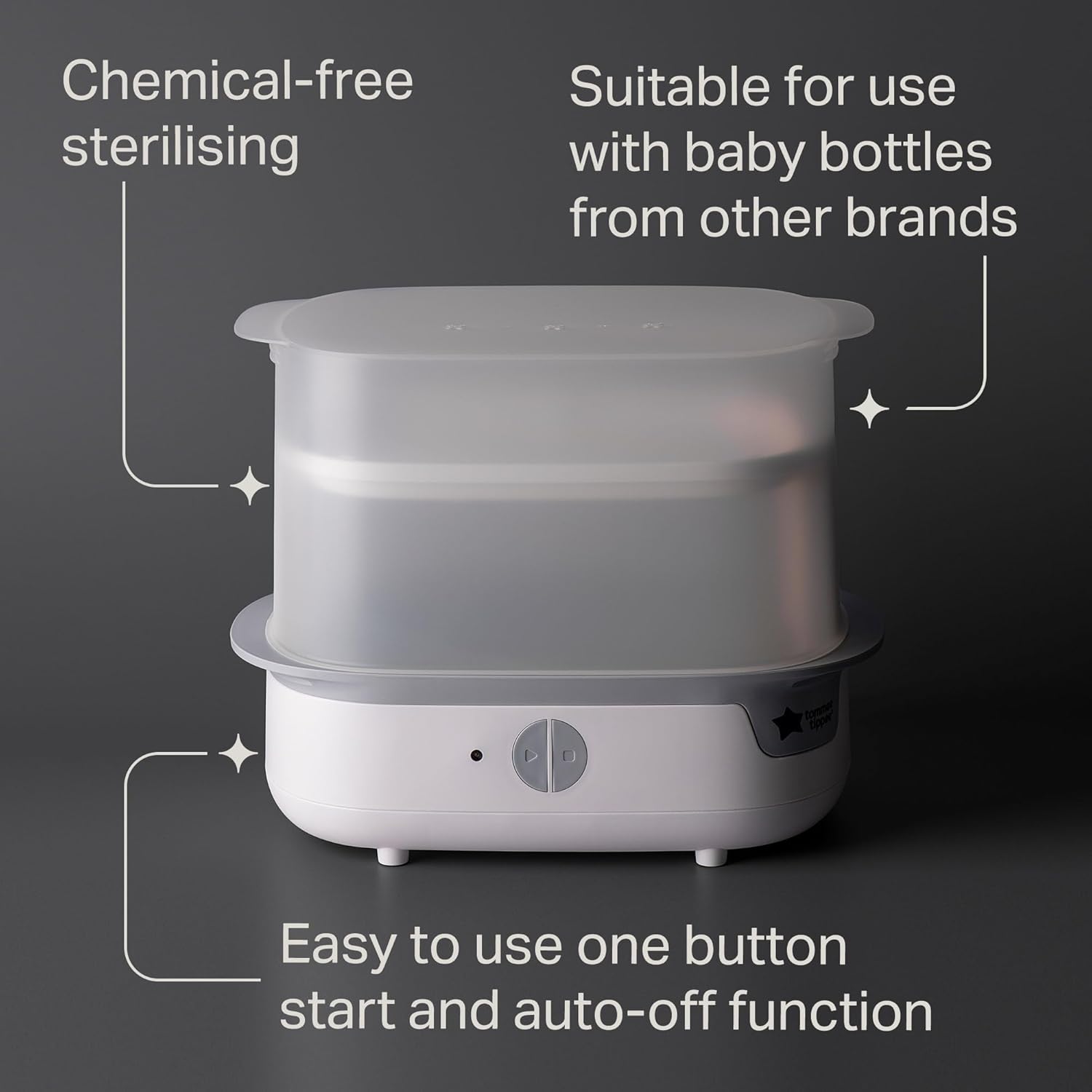 Tommee Tippee electric steam steriliser, white, compact baby bottle sterilising unit