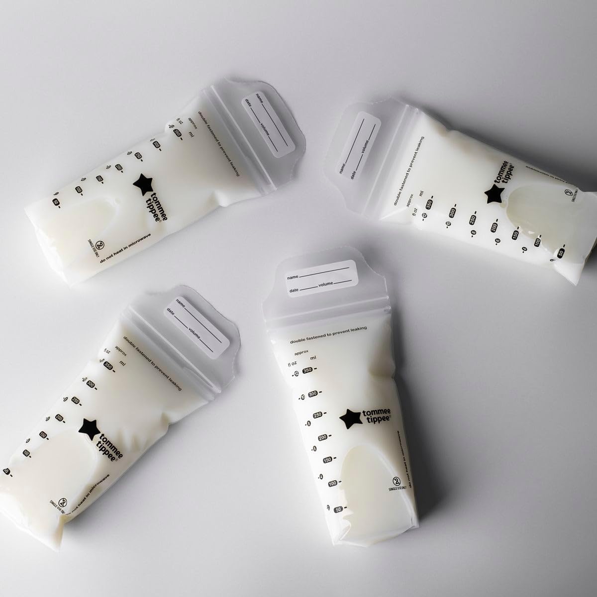 Tommee Tippee Closer to Nature 350ml breastmilk storage bags with measurement markings