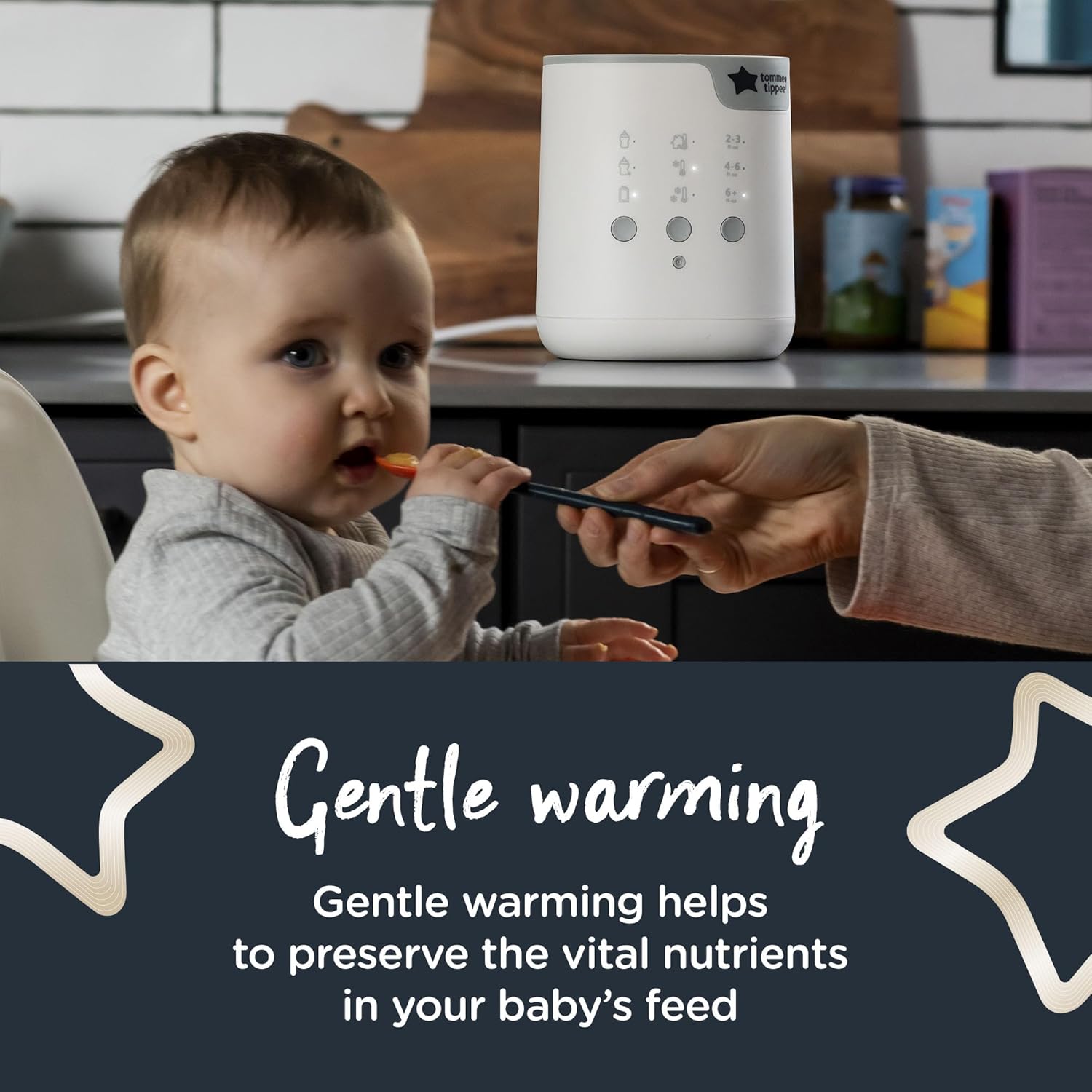 Tommee Tippee white 3-in-1 Advanced Pouch and Bottle Warmer with controls
