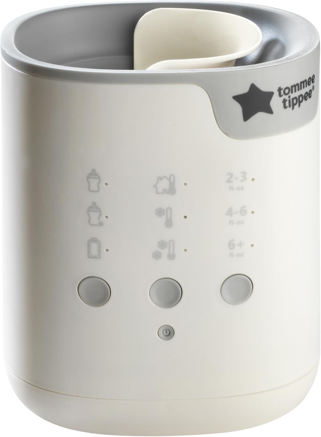 Tommee Tippee 3-in-1 Advanced Pouch and Bottle Warmer in white with grey accents