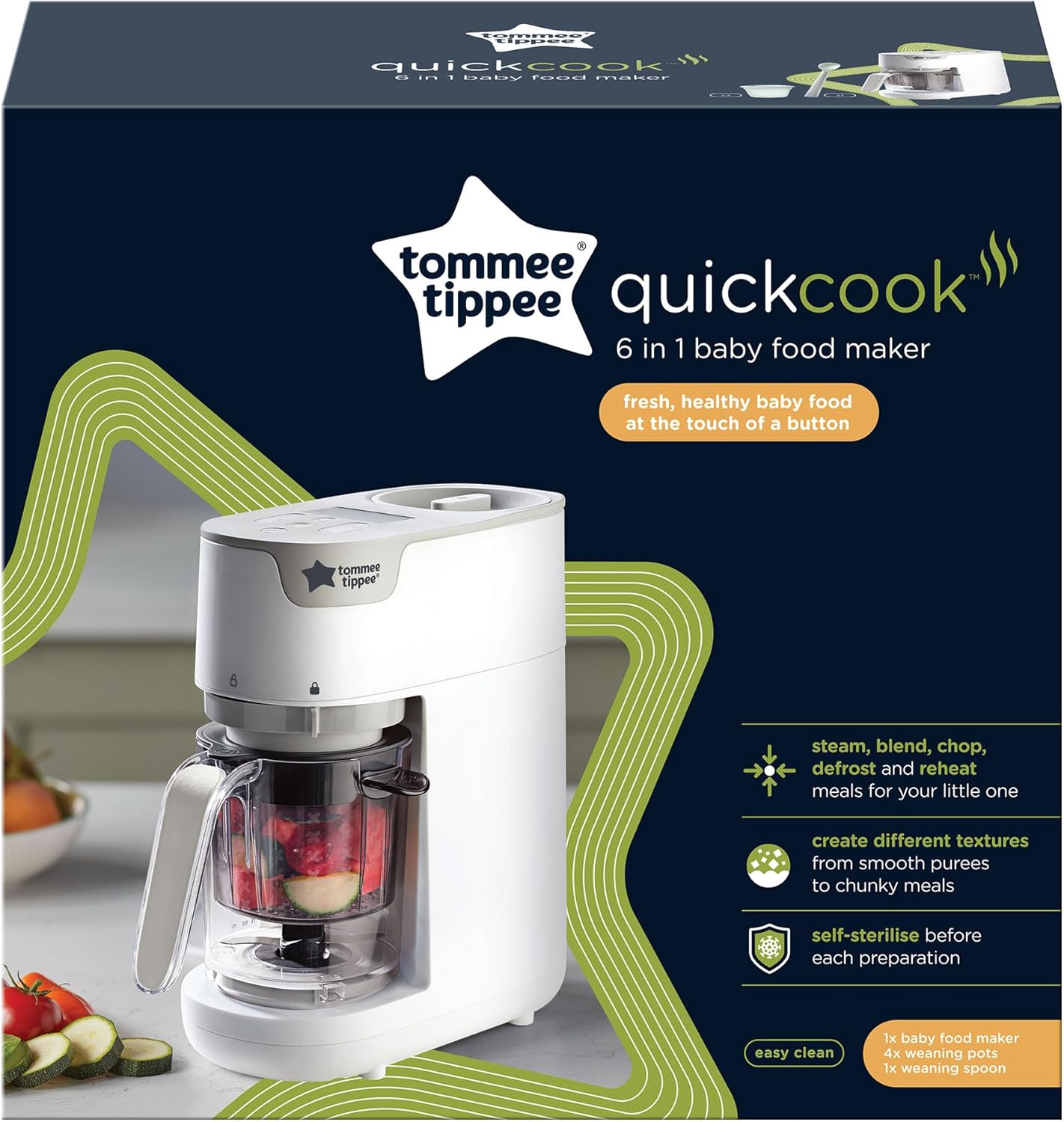 Tommee Tippee Quick Cook white 6 in 1 baby food maker appliance