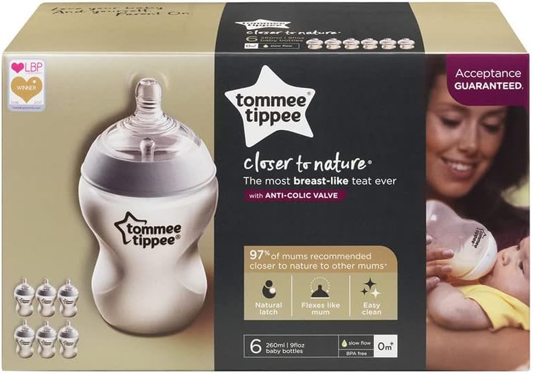 Tommee Tippee Closer to Nature 260ml feeding bottles six pack anti-colic