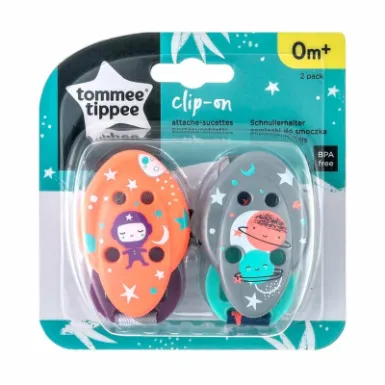 Tommee Tippee clip-on soother holder pack of two multicoloured designs