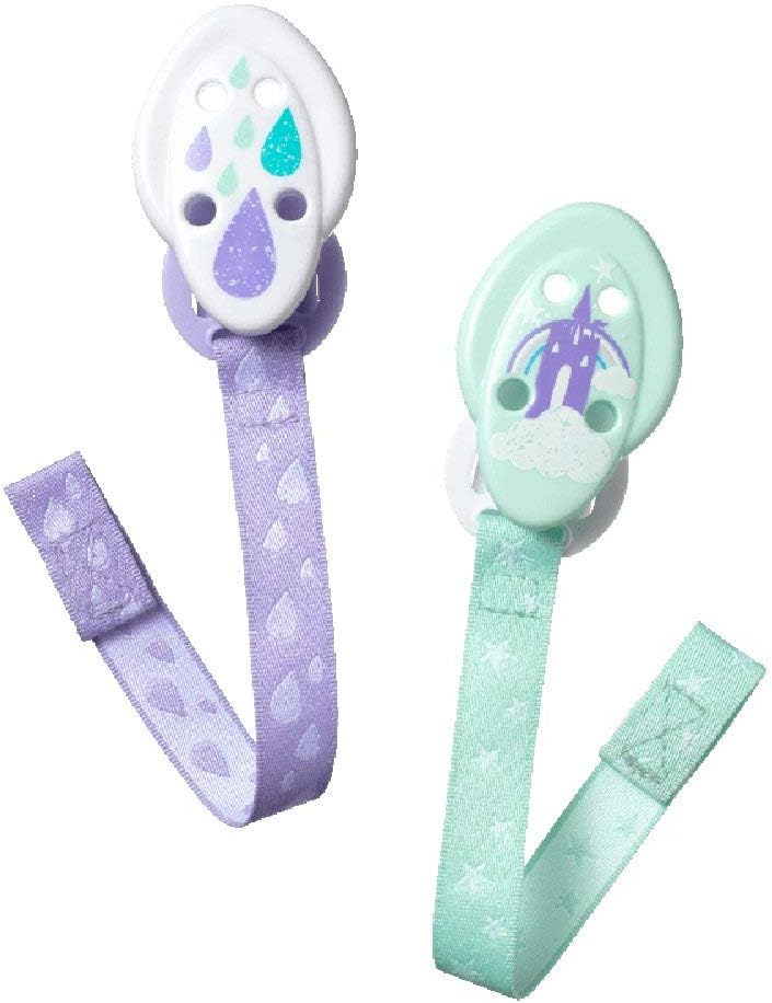 Tommee Tippee Soother Holder purple and mint with patterned straps