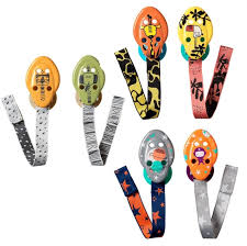Tommee Tippee soother holders with coloured designs and grey straps, pack of eight