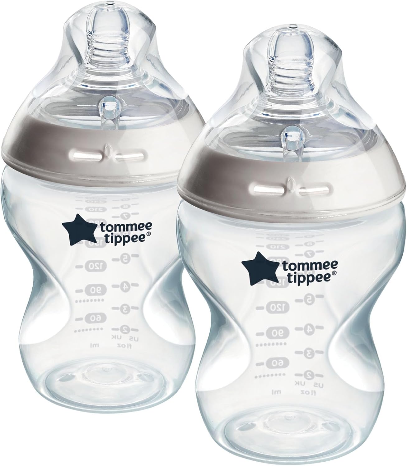 Tommee Tippee Closer to Nature clear plastic baby bottles two-pack with teats