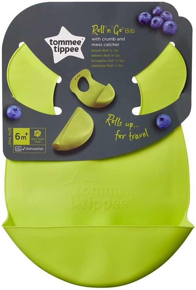 Tommee Tippee Roll n' Go Bib lime green with crumb catcher, six months plus