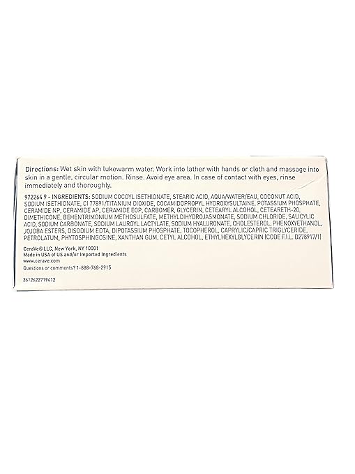 CeraVe SA Cleanser Bar 4.5oz for rough bumpy skin treatment