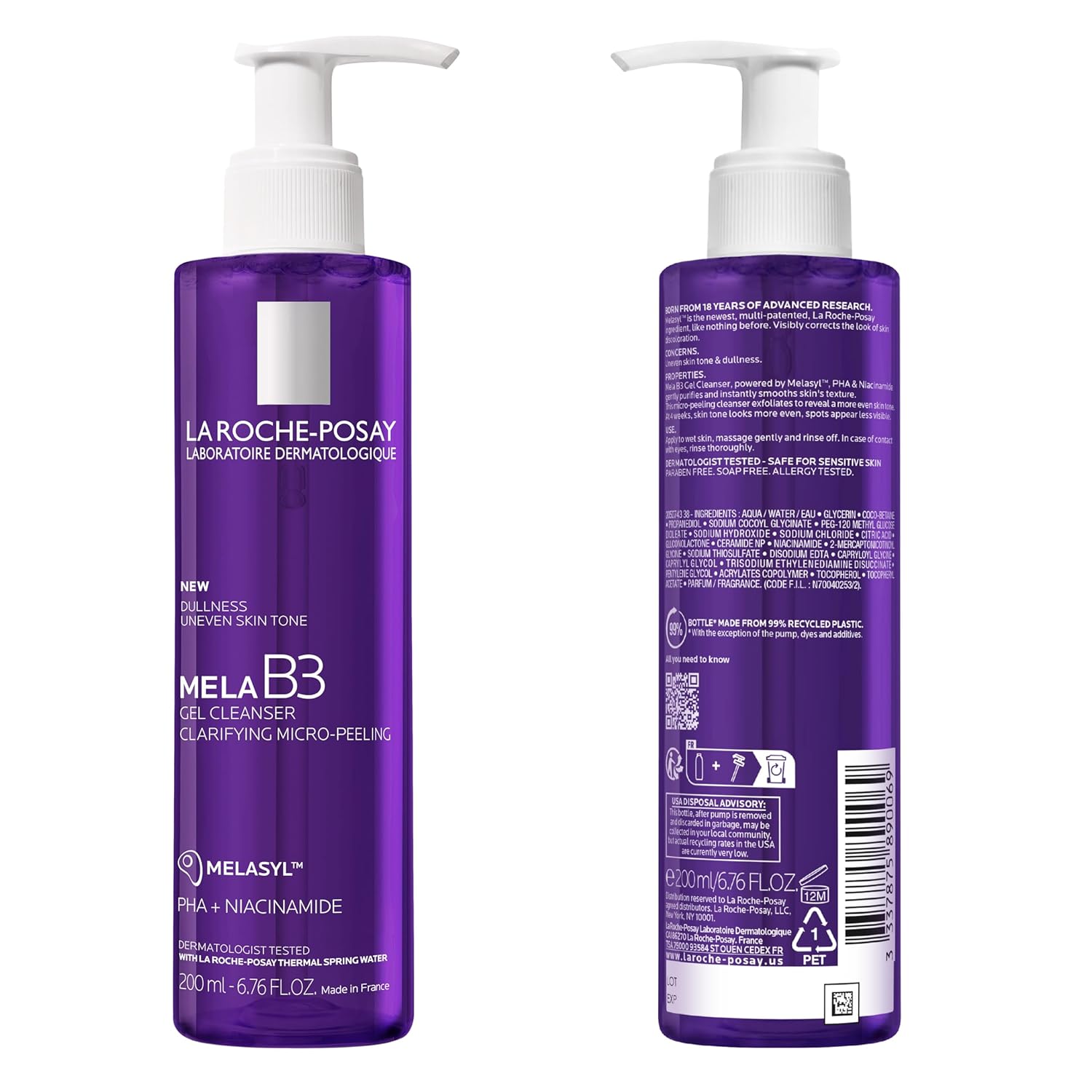 La Roche-Posay Mela B3 purple gel cleanser 200ml with pump dispenser