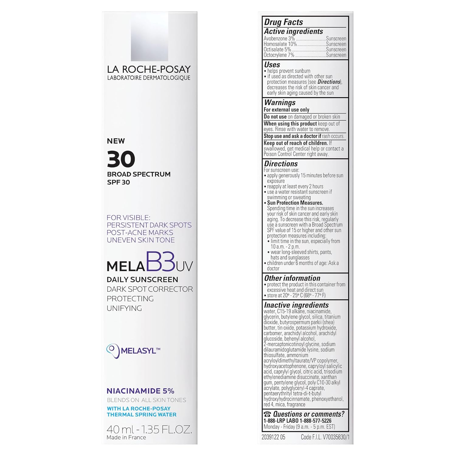 La Roche Posay Mela B3 UV SPF 30 daily face sunscreen bottle 40ml