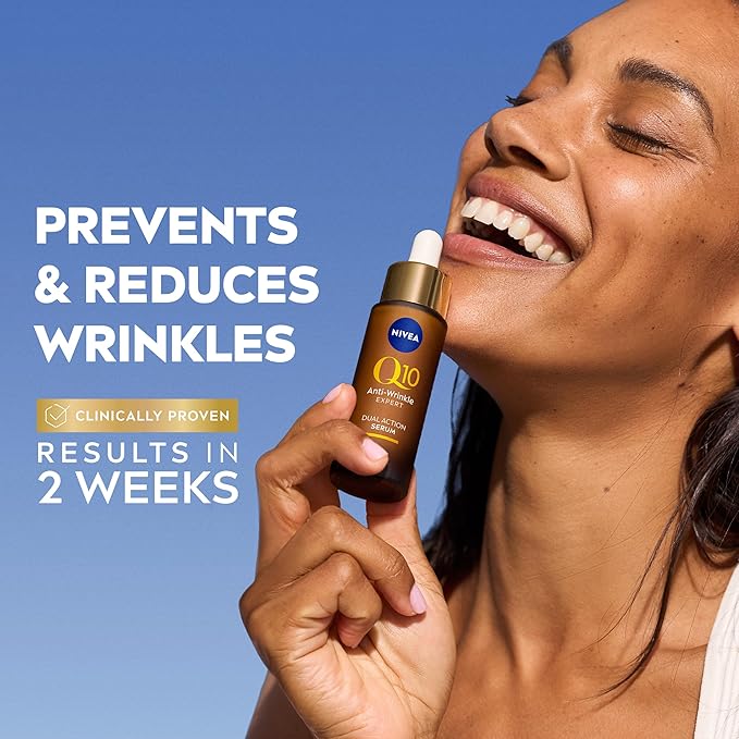 Nivea Q10 Anti-Wrinkle Expert Dual Action Serum 30ml bottle with gold cap