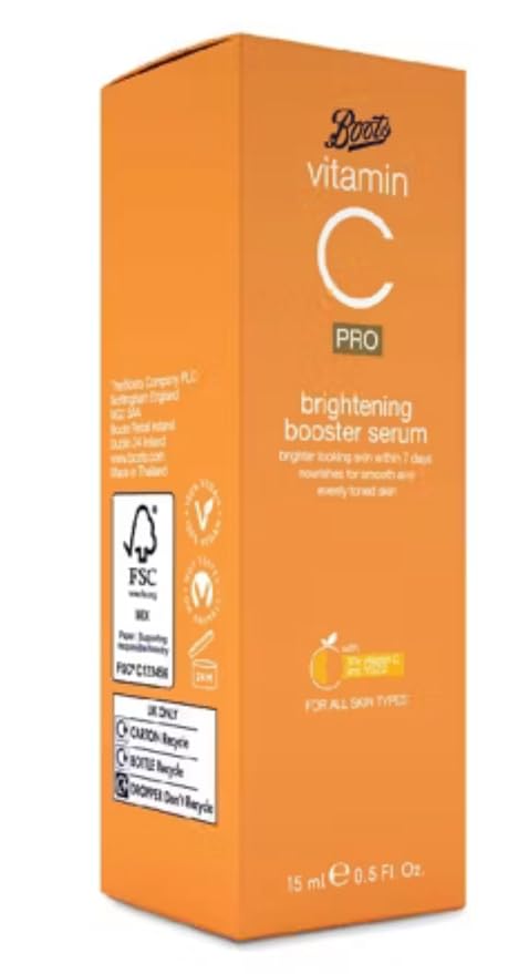 Boots Vitamin C Pro Brightening Booster Serum 15ml orange bottle