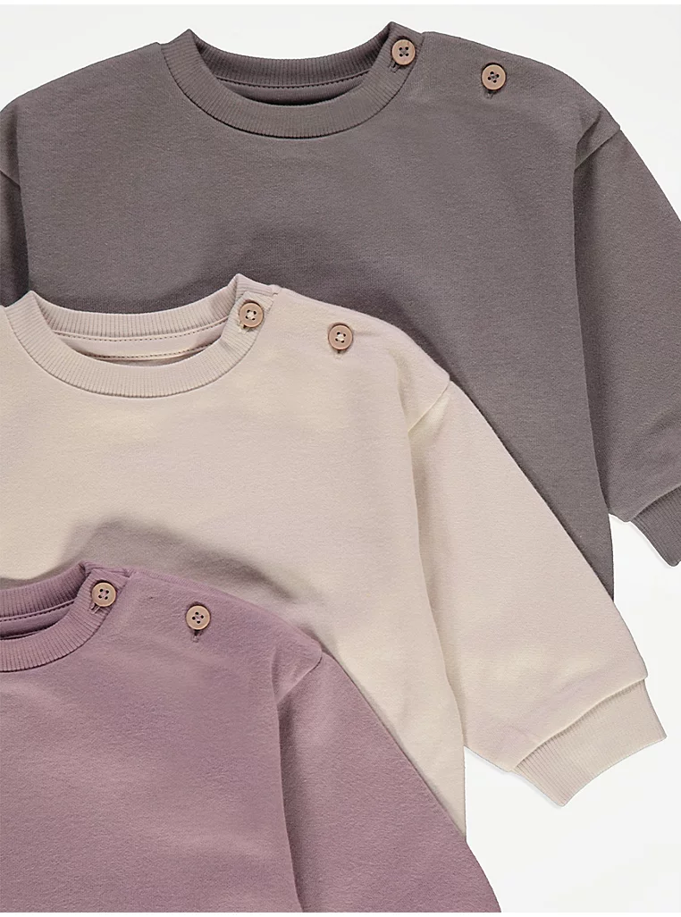 George button shoulder sweatshirts grey cream mauve three pack