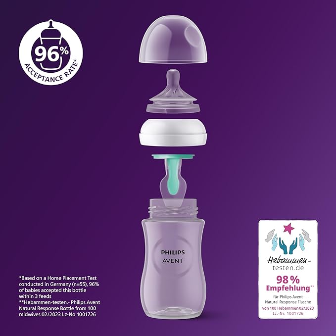 Philips Avent Natural Response 3.0 AirFree Vent 125ml bottle, purple, two pack