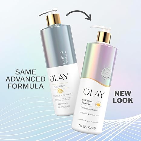 Olay Firming + Collagen 17oz body lotion pump bottle with gold dispenser