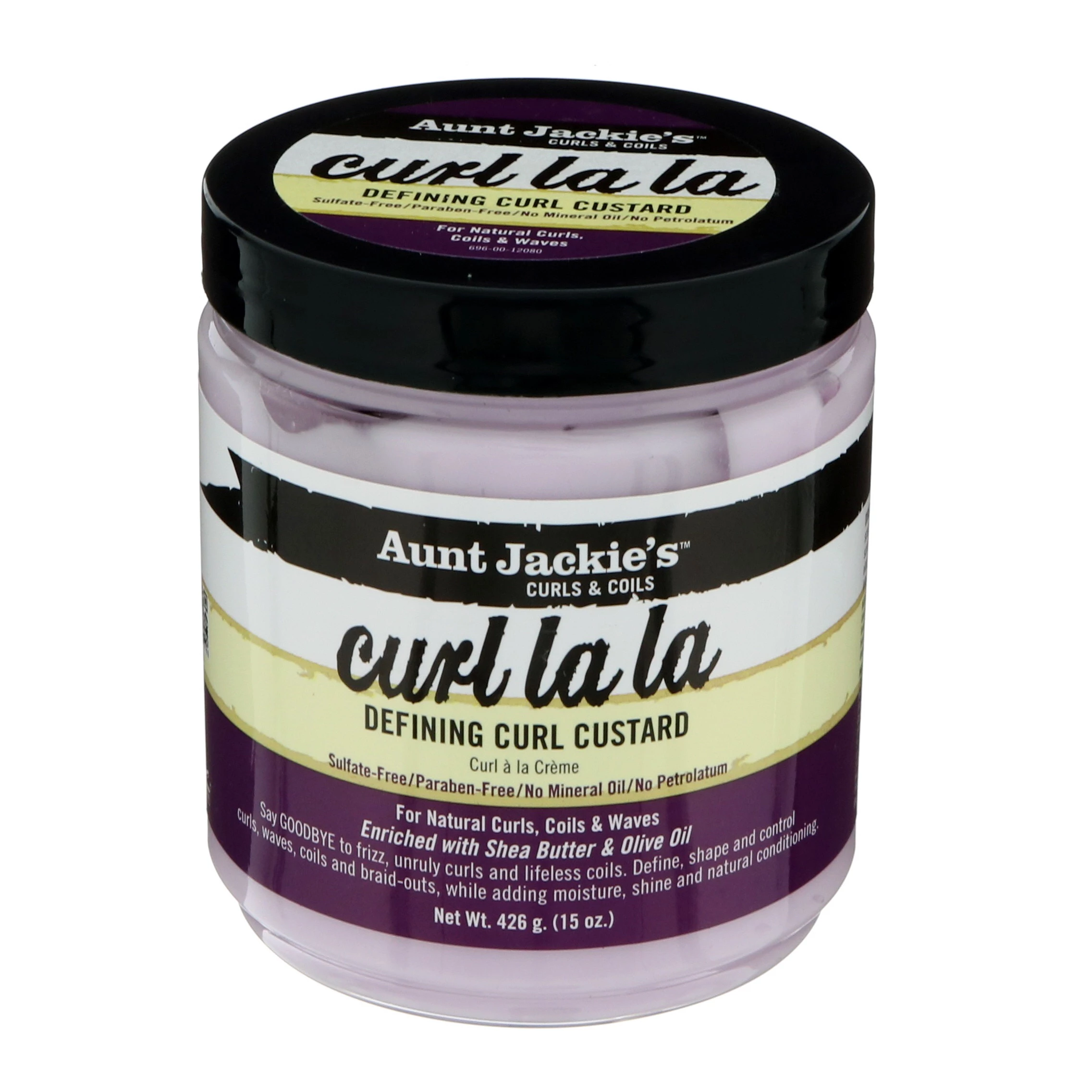 Aunt Jackie's Curl La La Defining Curl Custard 15oz jar, lavender-coloured styling product