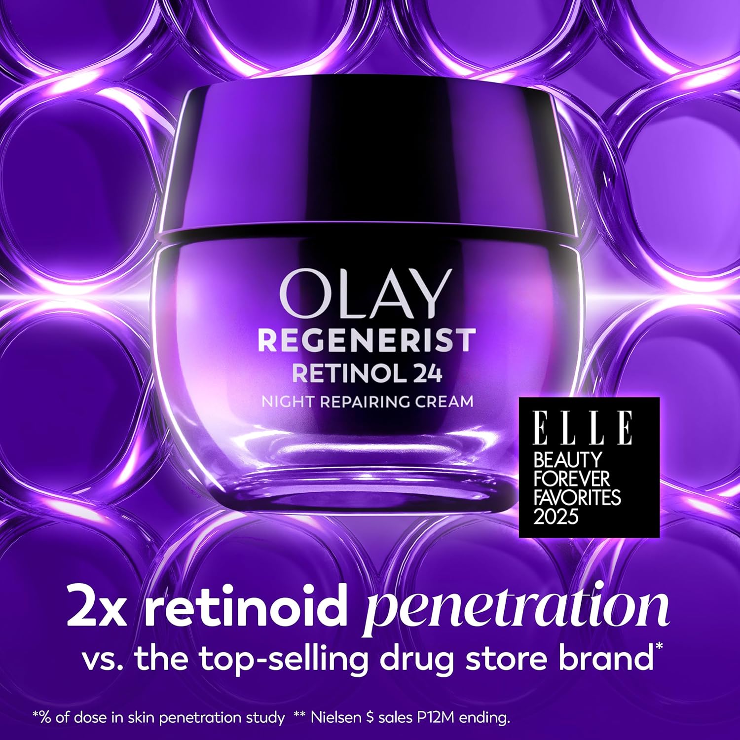 Olay Regenerist Retinol 24 night repairing cream in purple jar with black lid