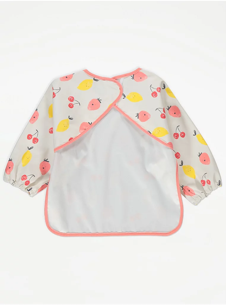 George Cream Fruit Coverall Bib with coral trim and long sleeves